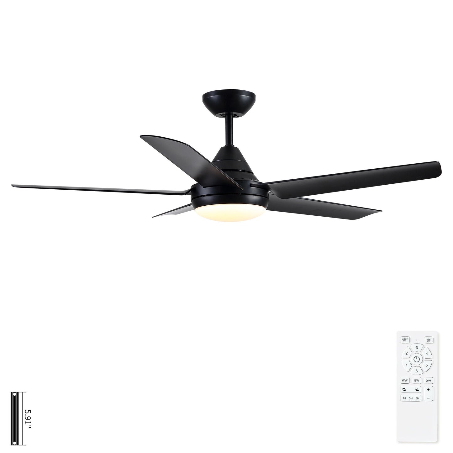 Ceiling Fan With Lights And Remote Control, Reversible DC Motor, 6 Speeds, 3 Cct Dimmable LED, Quiet Timer For Indoor - Black