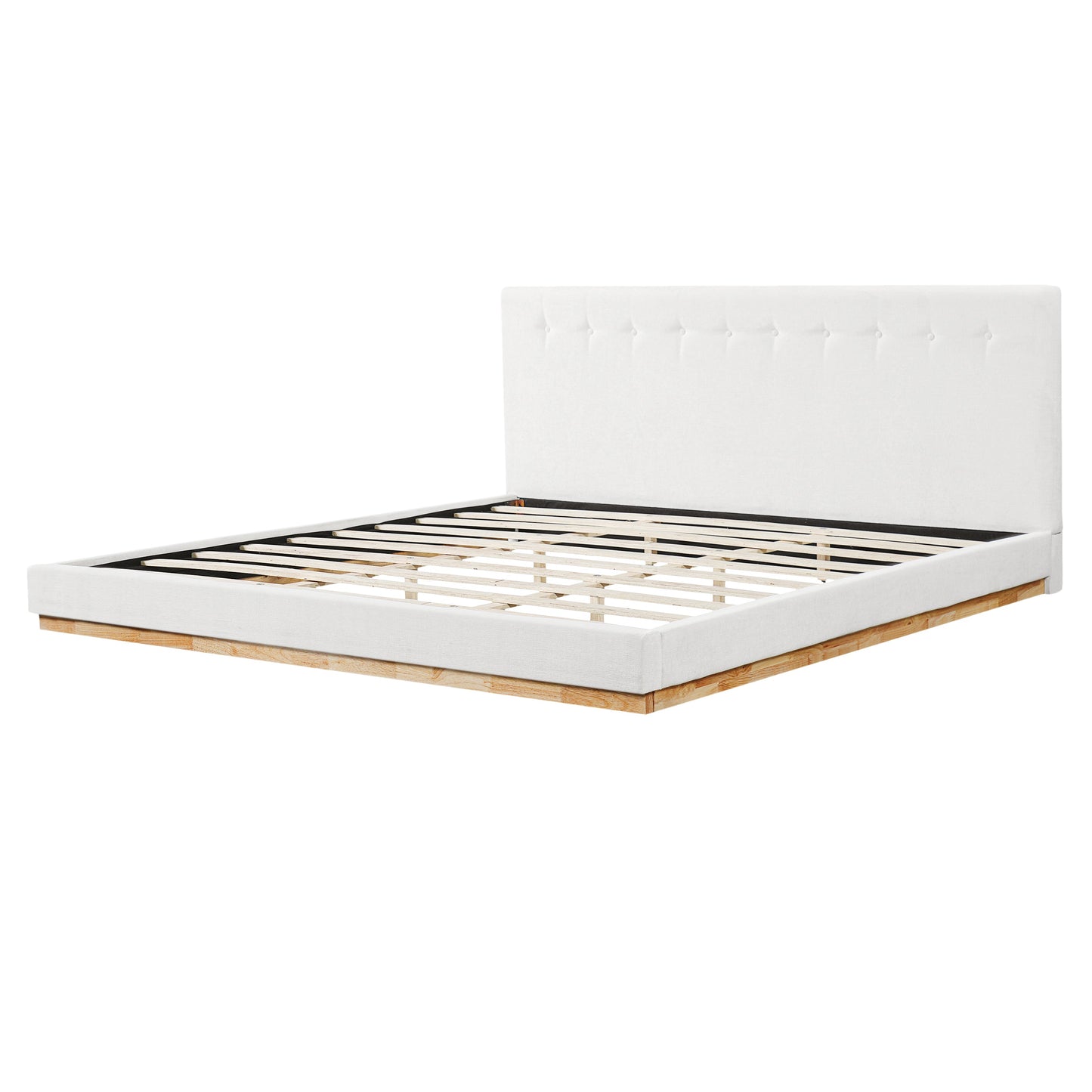 Solid Rubber Wood Platform Bed with Upholstered Headboard
