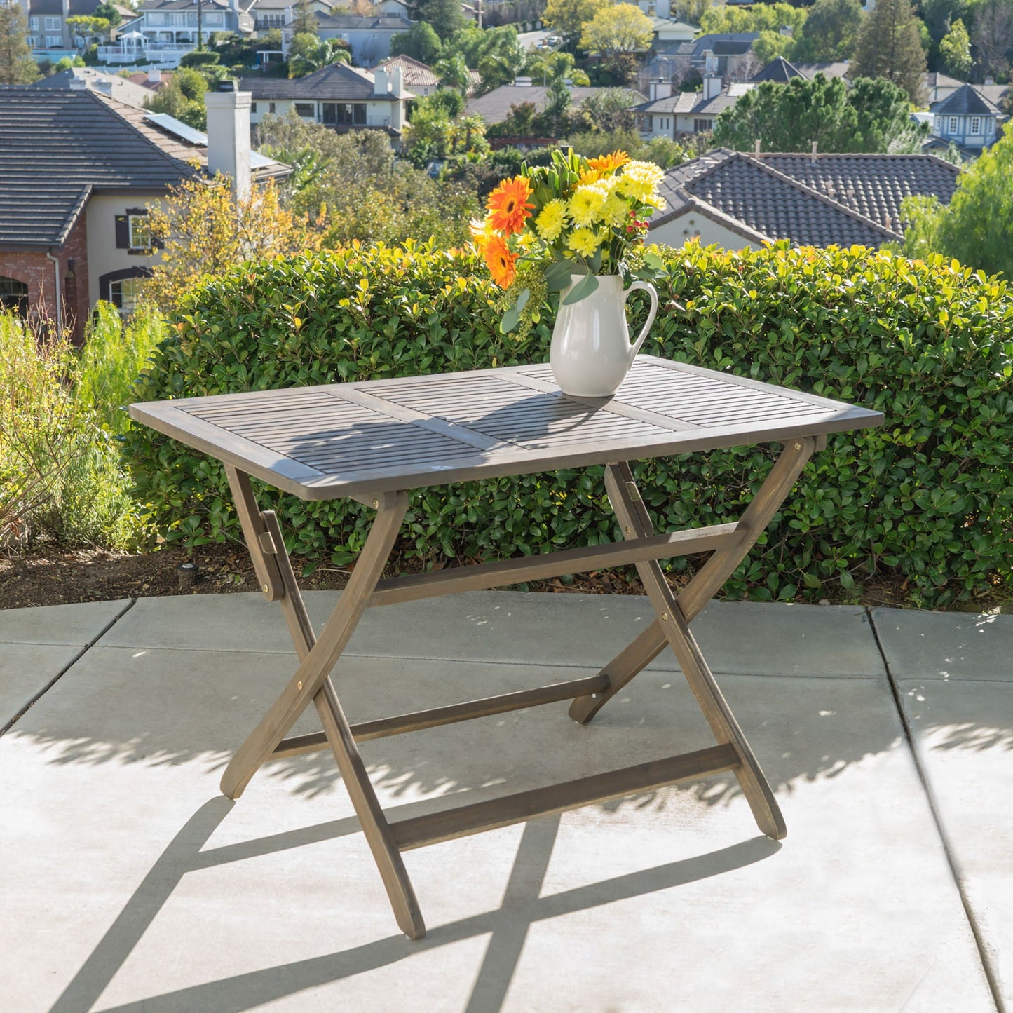 Blissique Outdoor Foldable Wood Dining Table With Slat Design