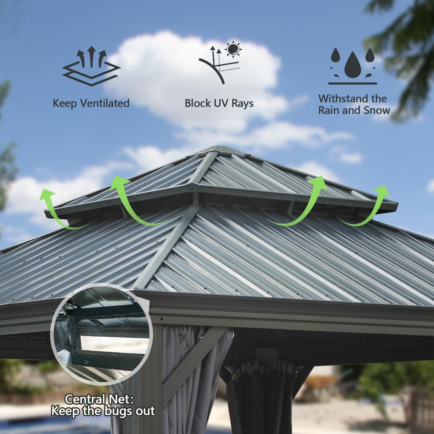 12'x12' Hardtop Gazebo Canopy with Galvanized Steel Double Roof