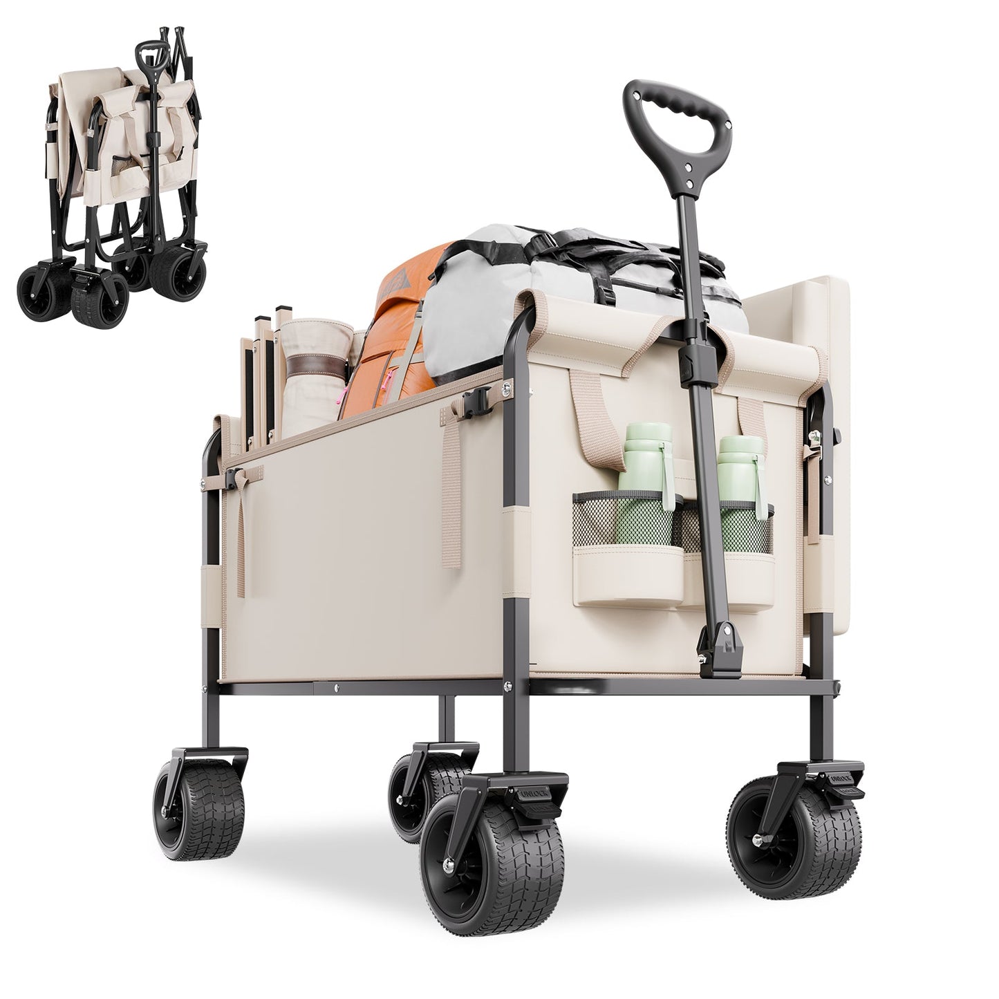 Foldable Wagon Cart Converts to Bench 550lb Load & 220L Utility Wagon for Camp