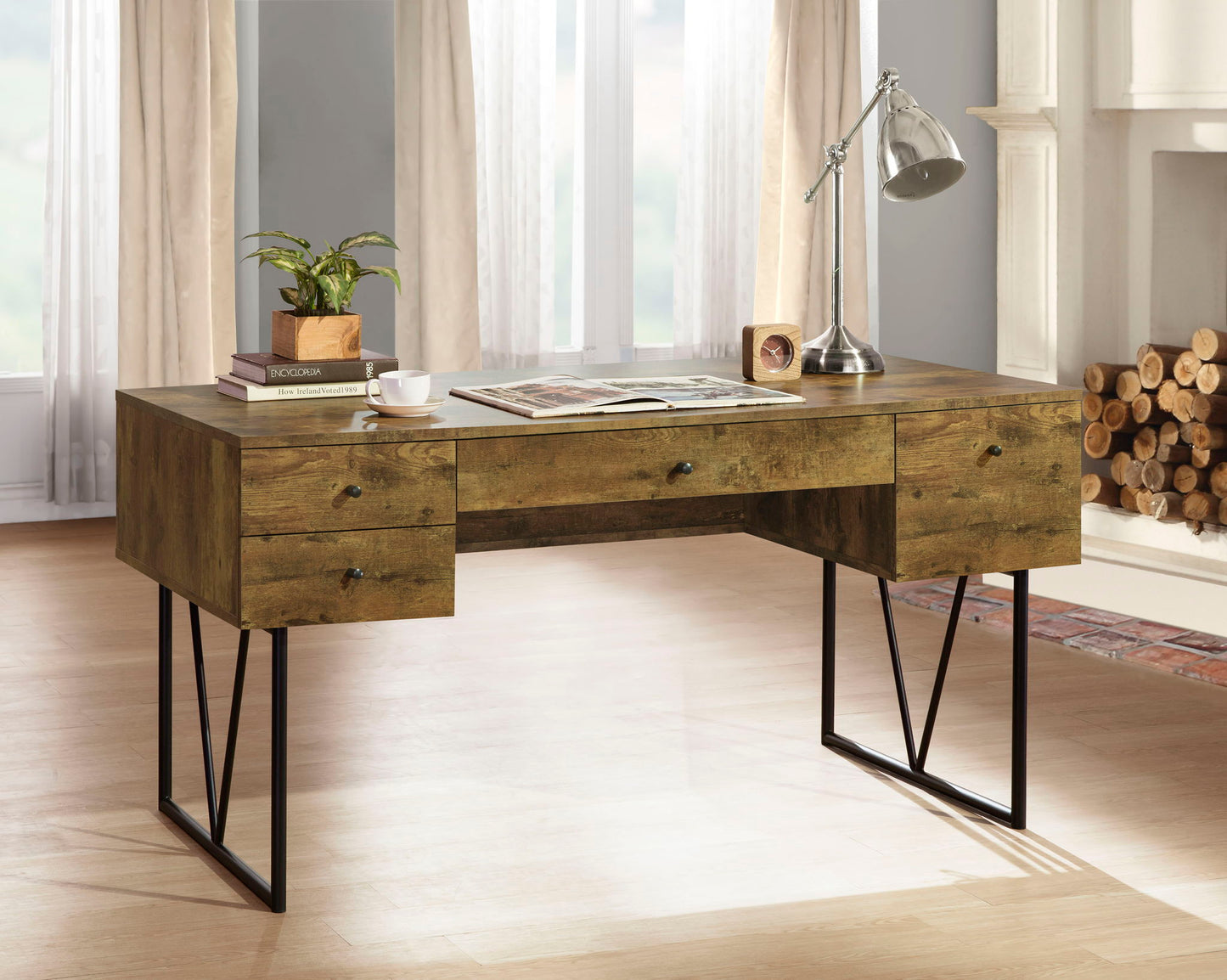 Analiese 63-inch 4-drawer Writing Desk Rustic Nutmeg