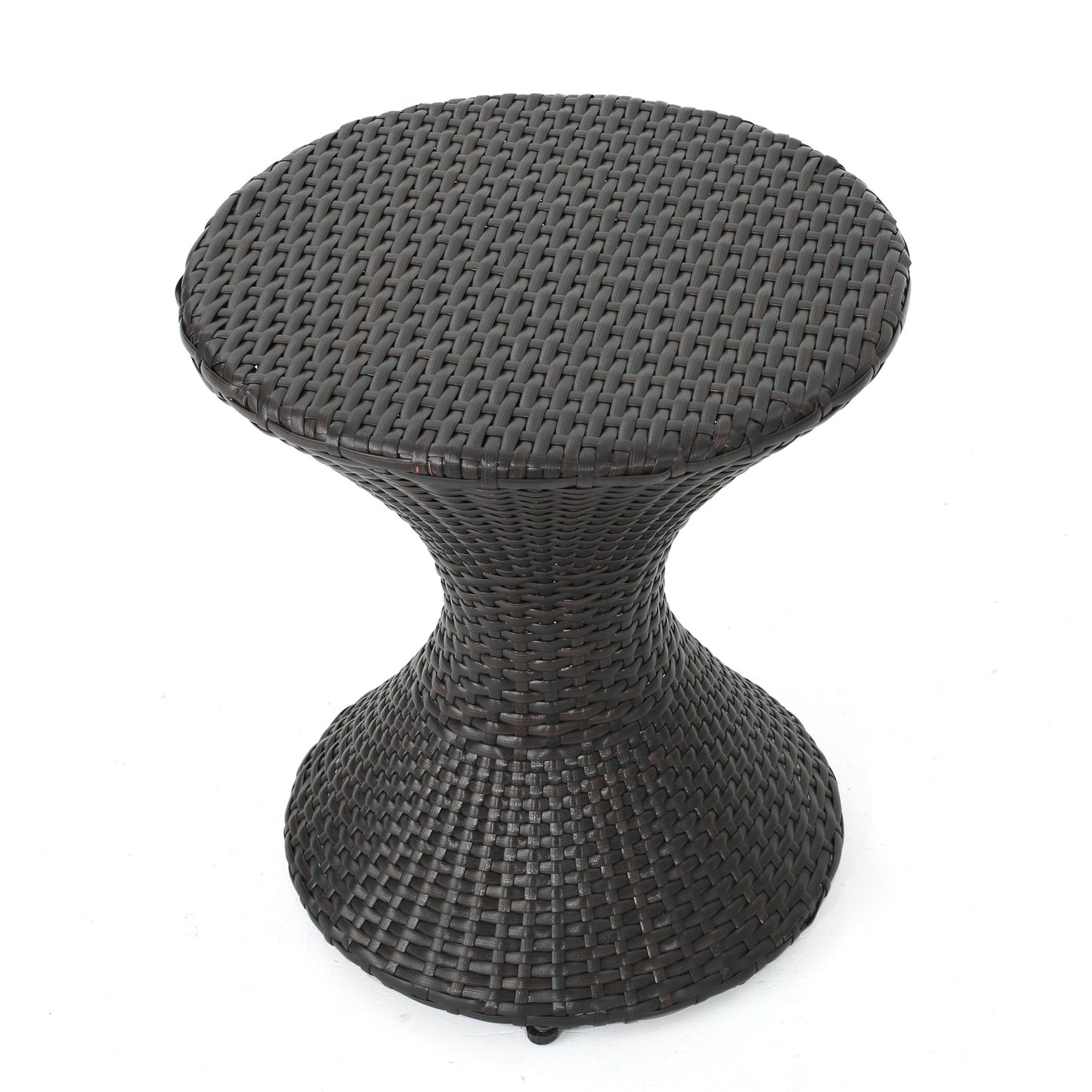 Outdoor 16-Inch Multi-Brown Wicker Hourglass Side Table