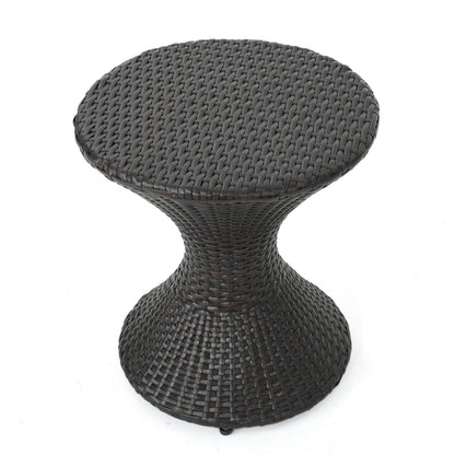 Outdoor 16-Inch Multi-Brown Wicker Hourglass Side Table