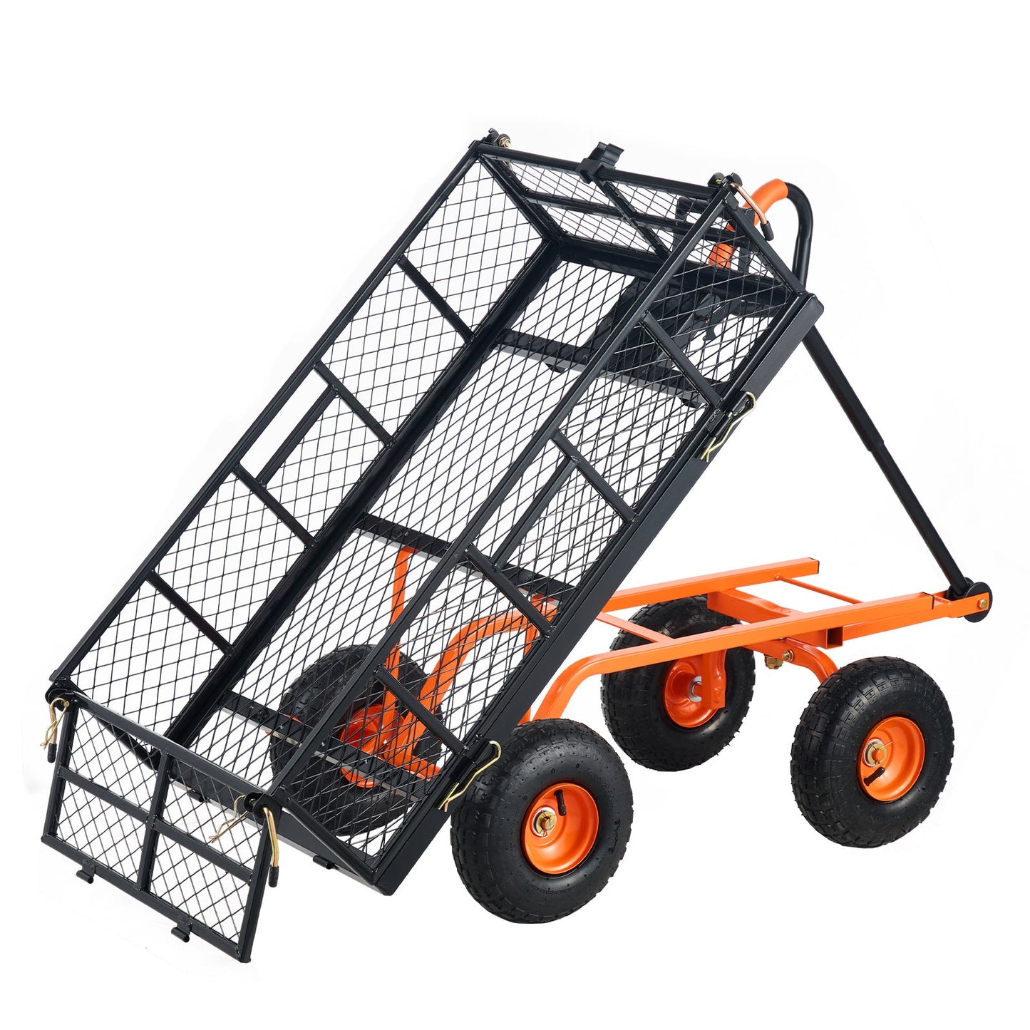 Metal Garden Dump Cart with Easy-Assemble Frame and Convertible Handle