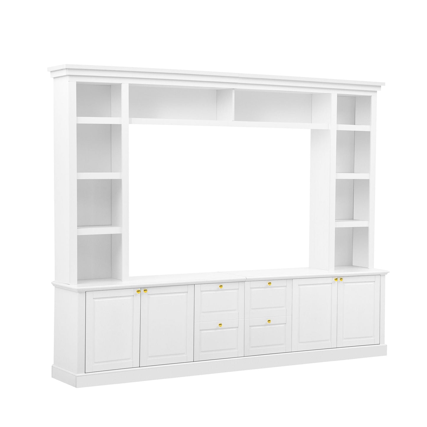 TV Stand With Bookcase, Storage Cabinet With 3 Adjustable Shelves, Living Room Entertainment Center - White