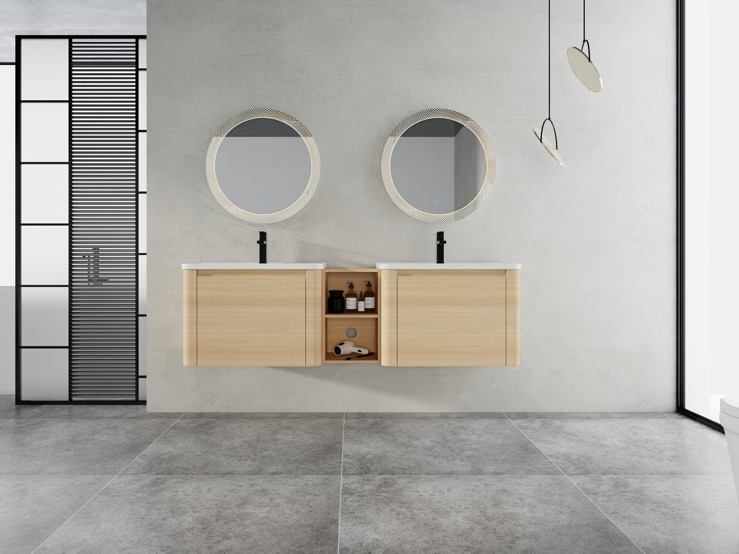 68'' Wall-Mounted Bathroom Vanity with Storage Shelves