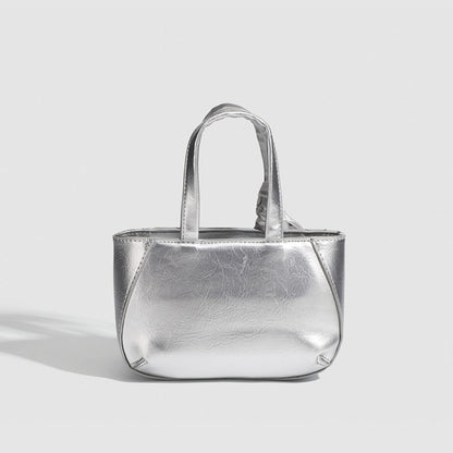 Metallic small tote bag, small handbag ladies, fashionable silver square bag, versatile shoulder Crossbody bag