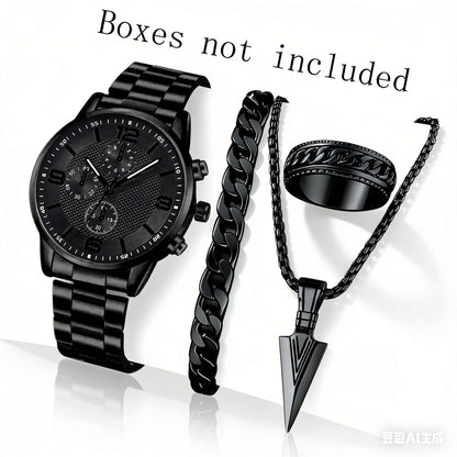Three-Eye Digital Mens Watch Bracelet And Necklace Set