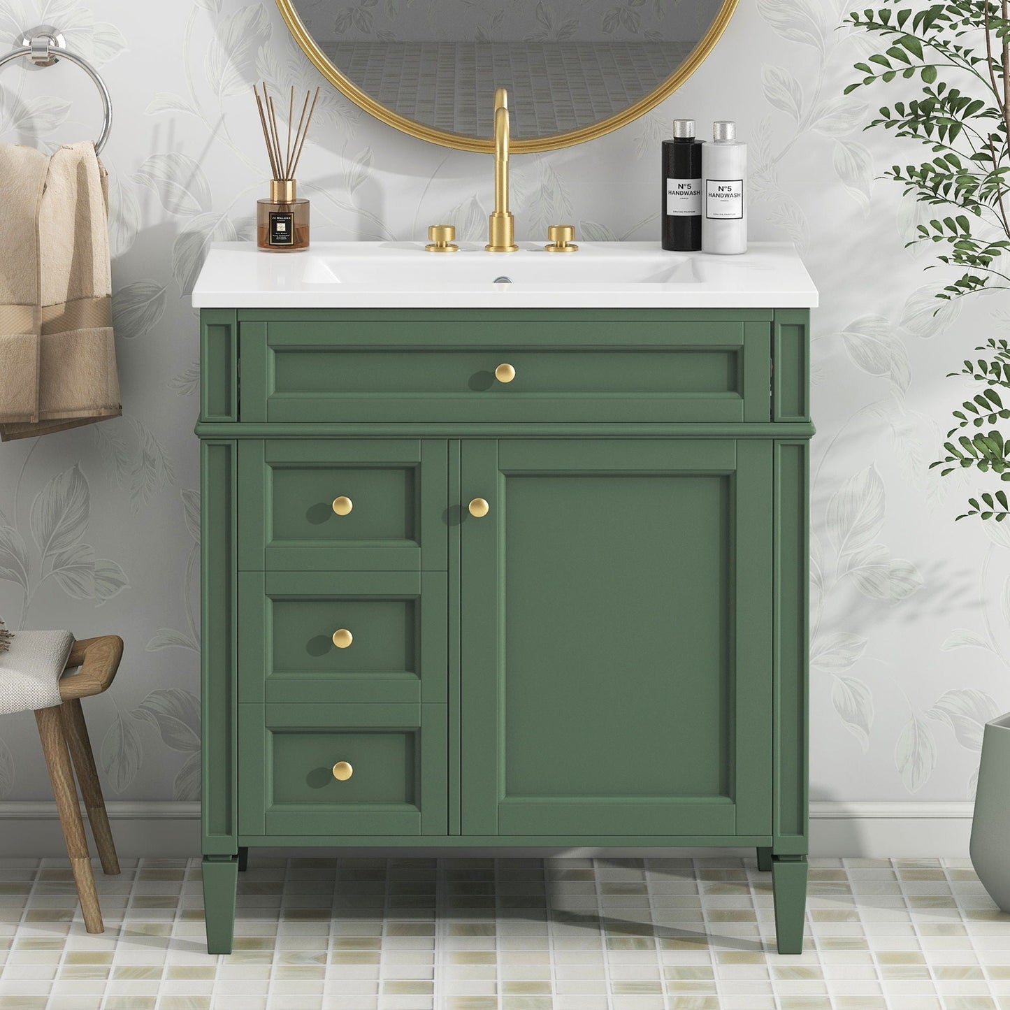 Bathroom Vanity With 2 Drawers and Tip-Out Storage Cabinet