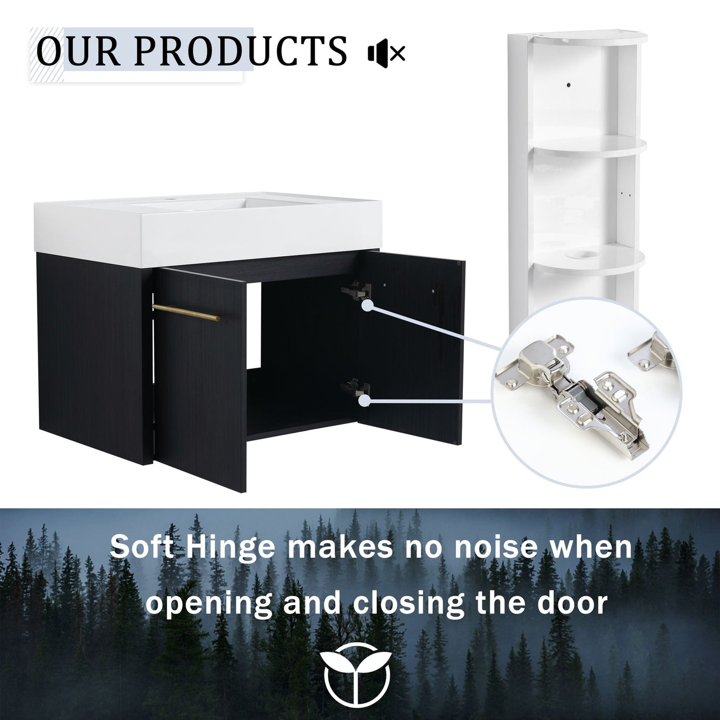 Modern Wall Mounted Bathroom Vanity With Resin Sink And Storage Rack