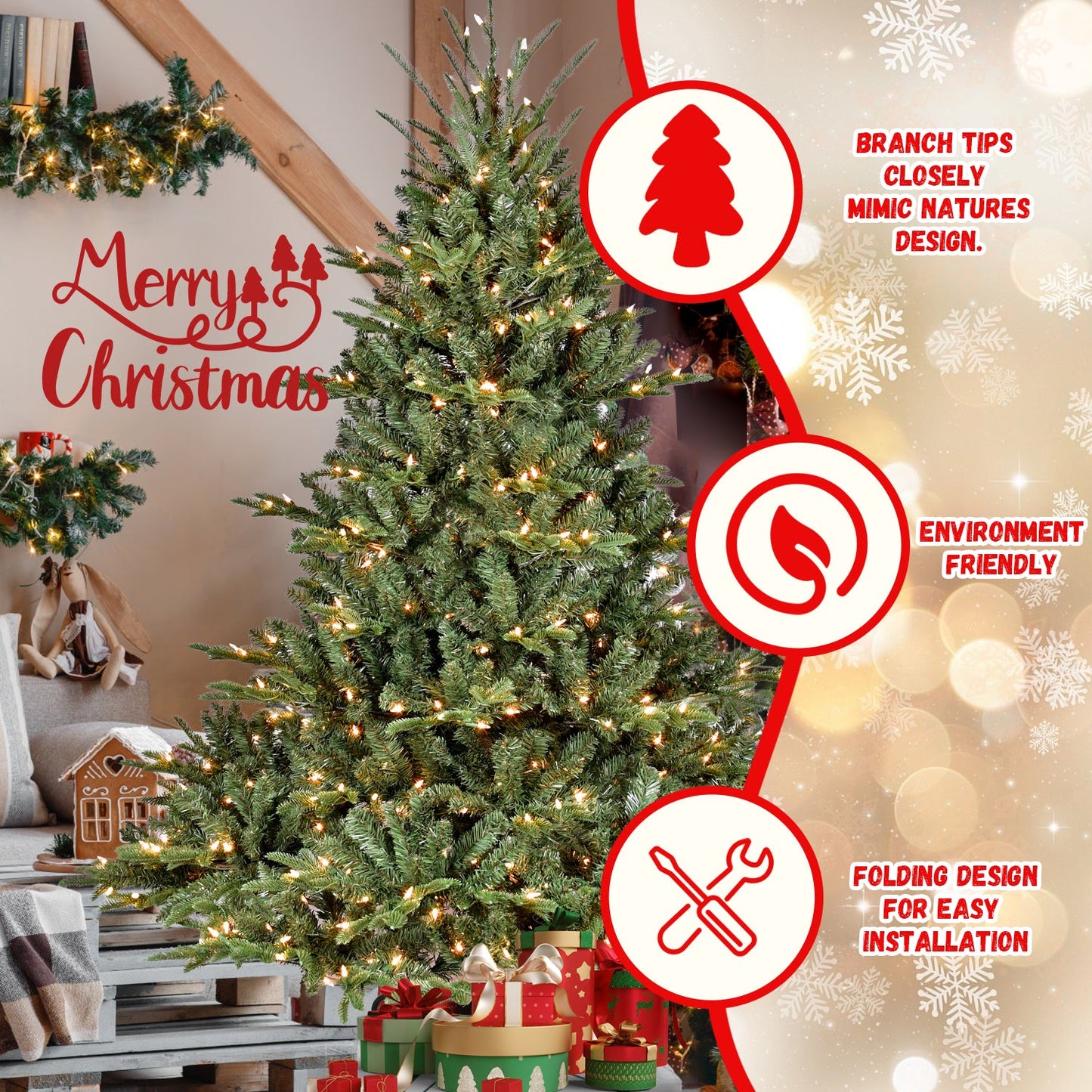 7FT Full-Shape Christmas Tree with 750 UL Lights