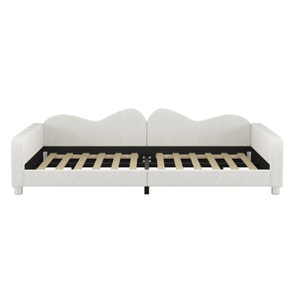 Upholstered Daybed, Sherpa Fabric Sofabed With Cloud-Shaped Backrest