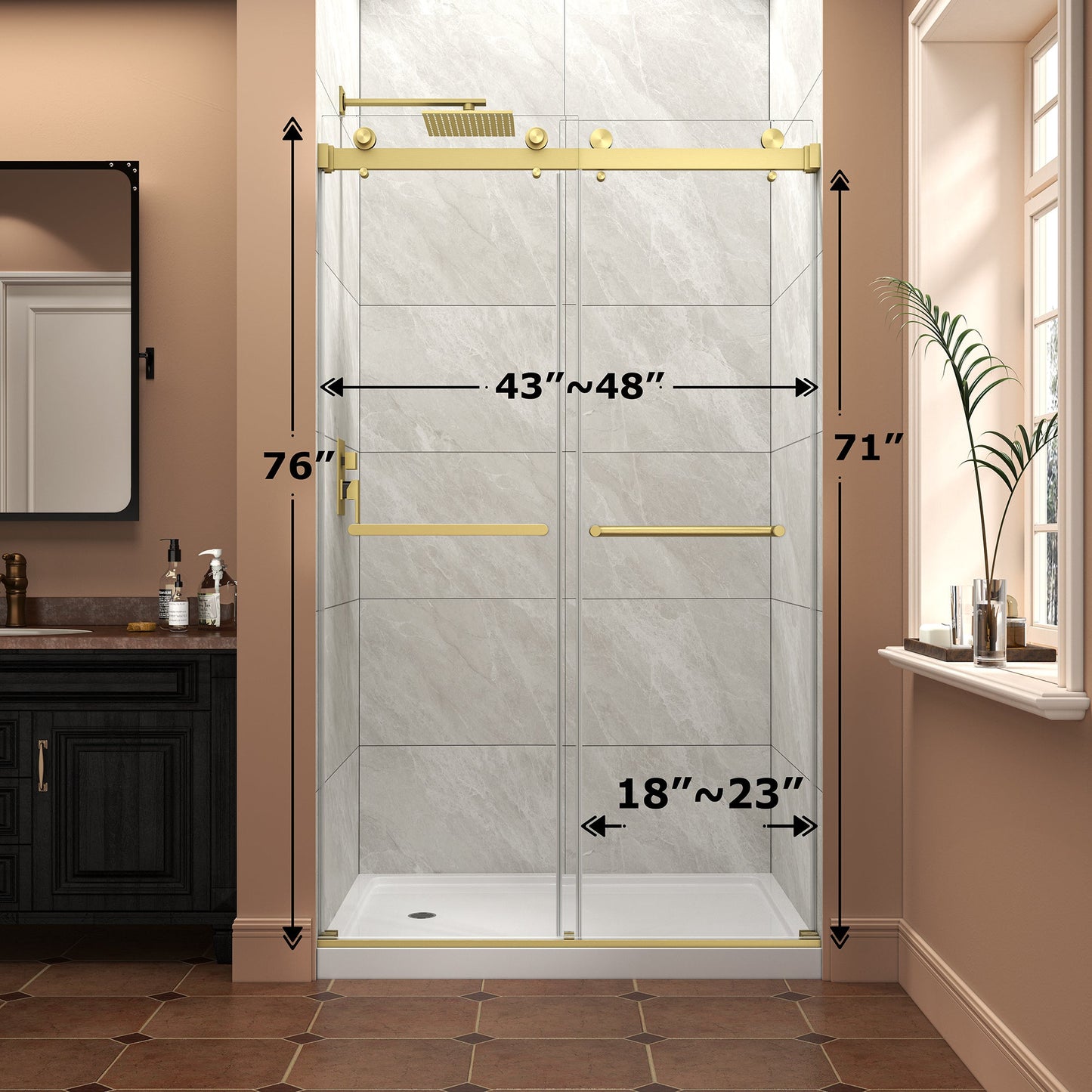 43"-48" W x 76" H Brushed Frameless Shower Door