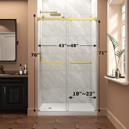 Frameless Shower Door with Tempered Glass - Brushed Gold