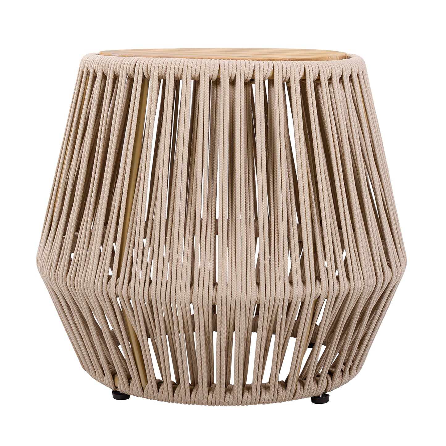 Acacia Wood Side Table with Beige Rope Base