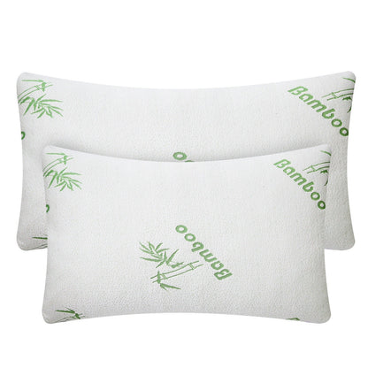 2Pcs Bamboo Memory Foam Pillow Hypoallergenic Bed Pillow For Head Neck Rest Sleeping Shredded Pillow Washable Cover Queen Size Pillow