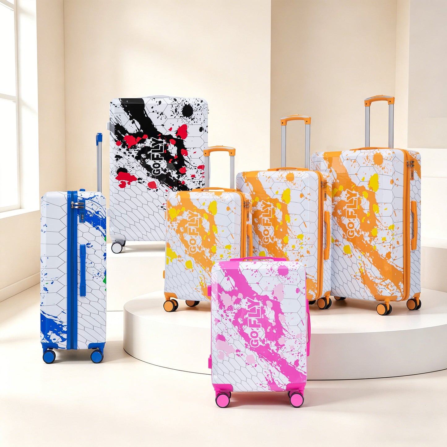 3-Piece PC Spinner Wheel Luggage Set in Orange