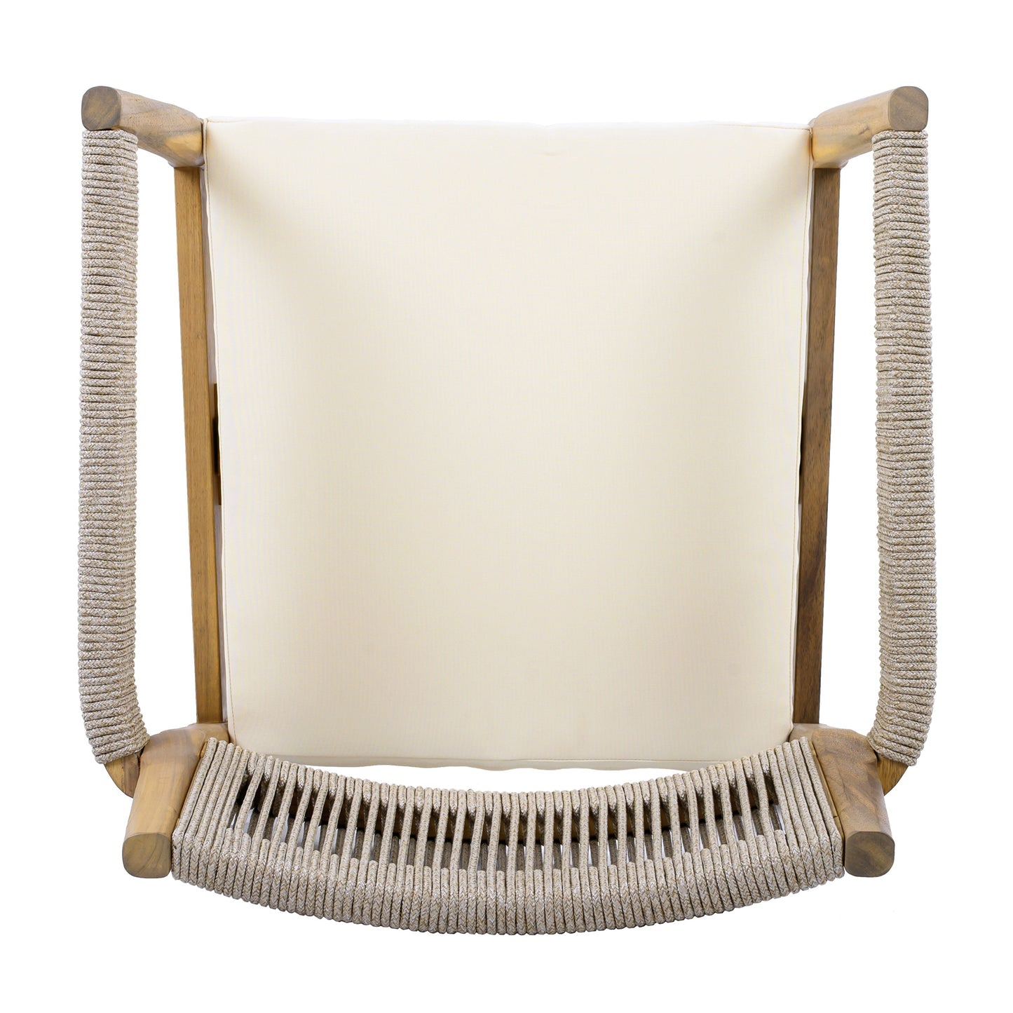 Braided Acacia Wood Outdoor Dining Chairs Set of 2 – Teak Look with Beige Rope & Cream Cushions