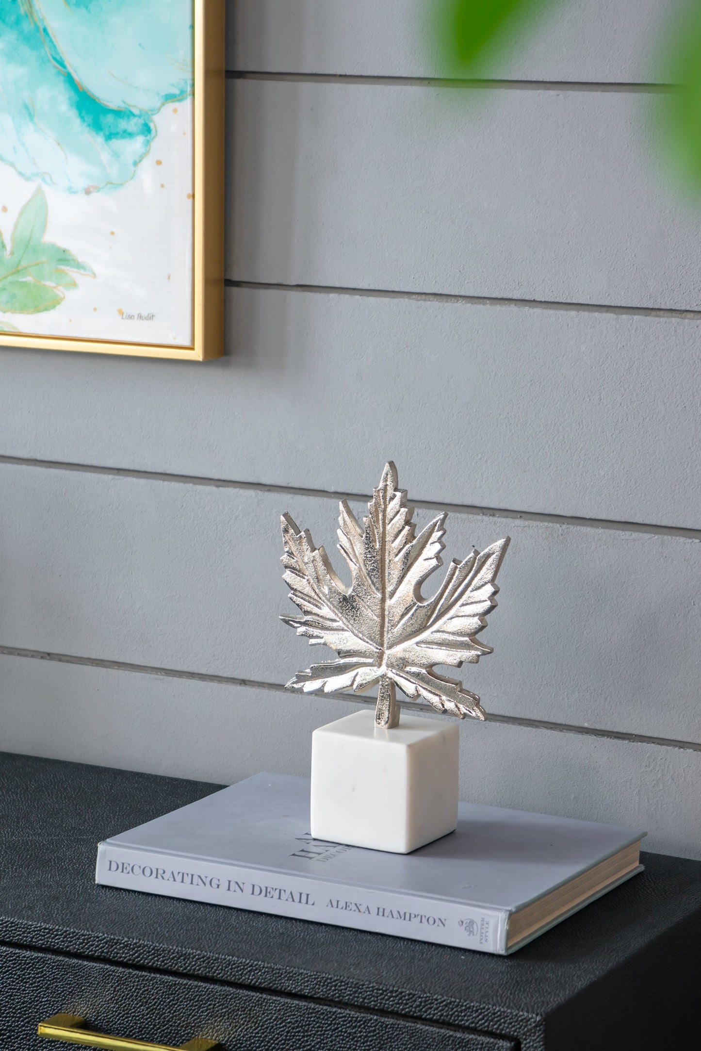 Aluminum Leaf Sculpture with Marble Base