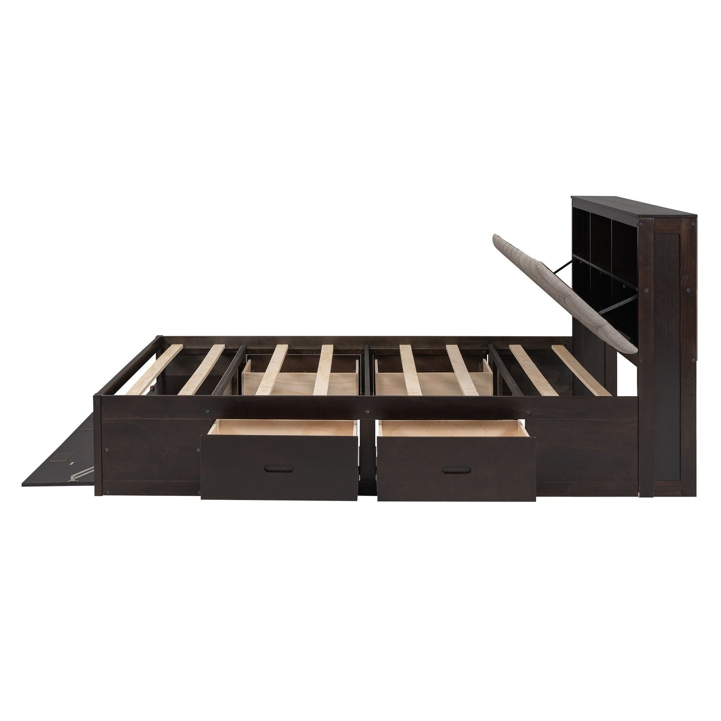 Platform Bed With Storage Headboard, Shoe Rack And 4 Drawers