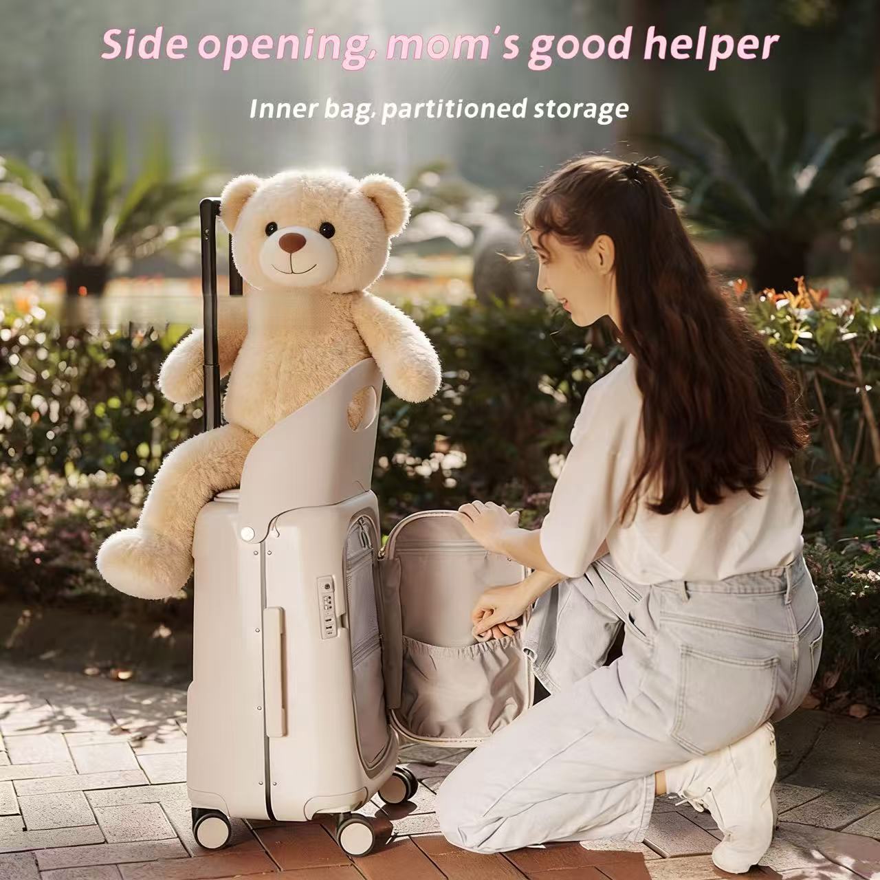 Children's Travel Luggage, Children's Seat Travel Luggage, 20 Inch Foldable Seat With Backrest. Computer Case With USB Port And 360 Degree Rotating Wheel. Hard Shell Luggage