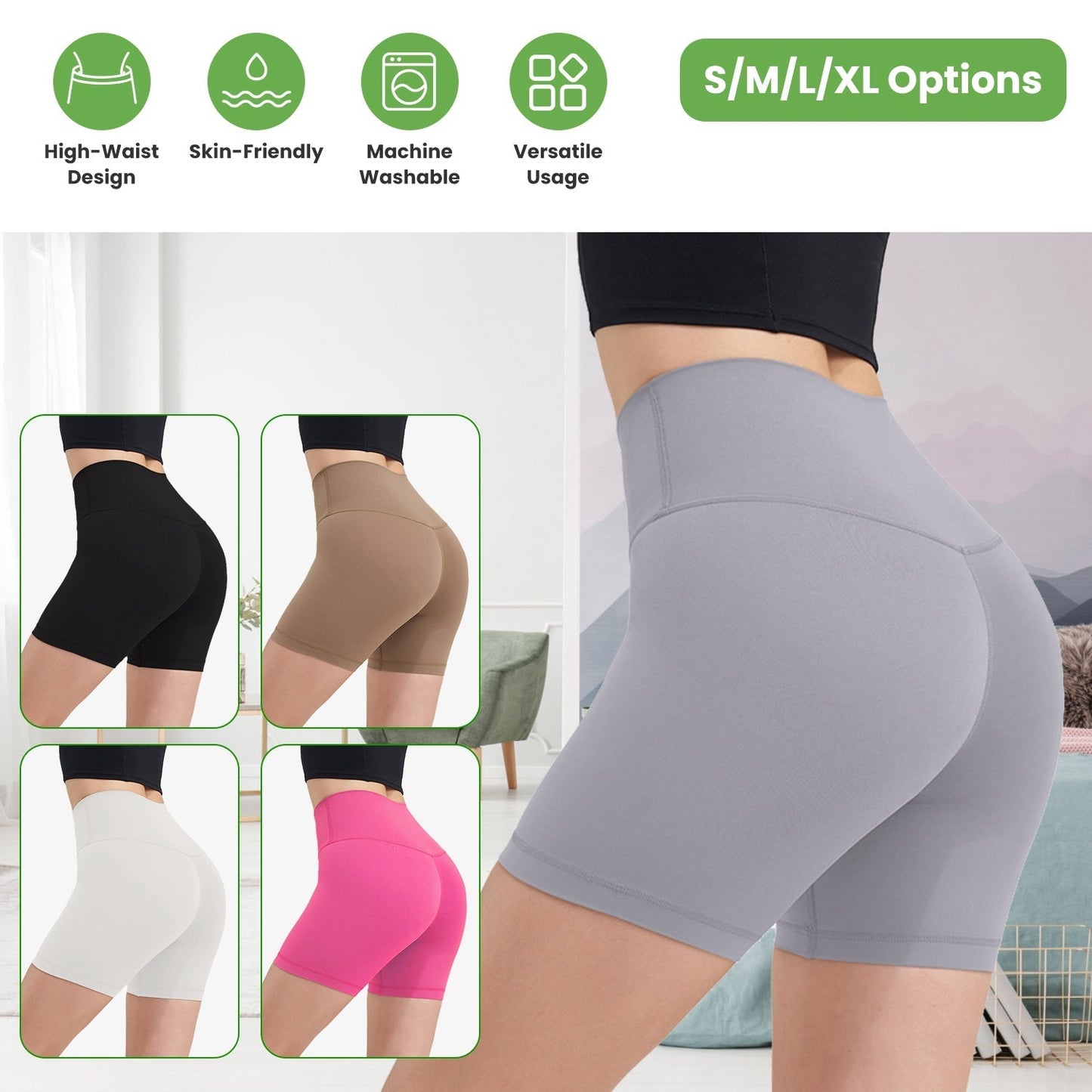 Women\'s High Waist Biker Shorts Tummy Control Pants Athletic Leggings Spandex Booty Shorts with 6.3In Inseam No Front Seam for Workout Yoga Running V