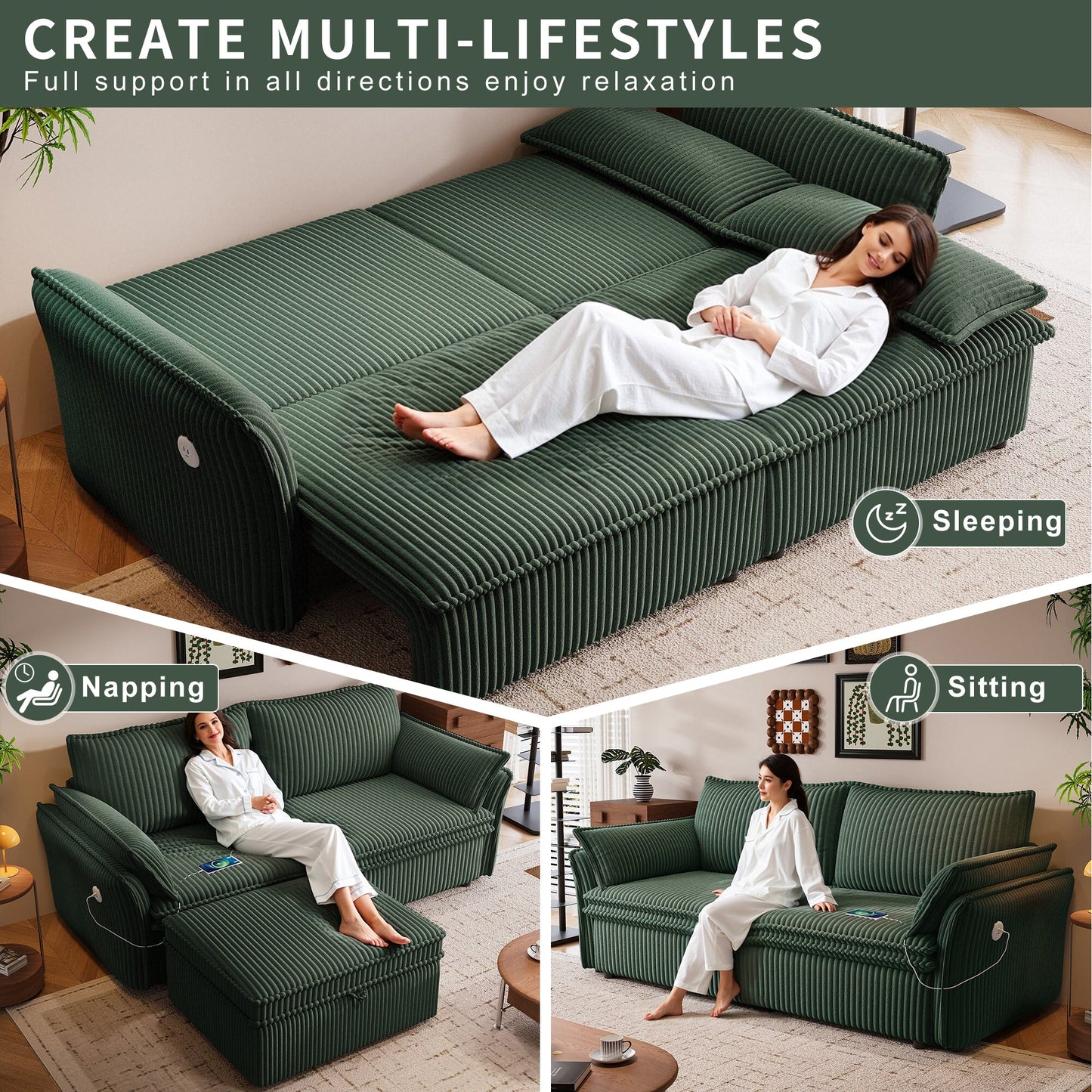 Multi-Functional 85-Inch Convertible Sofa Bed