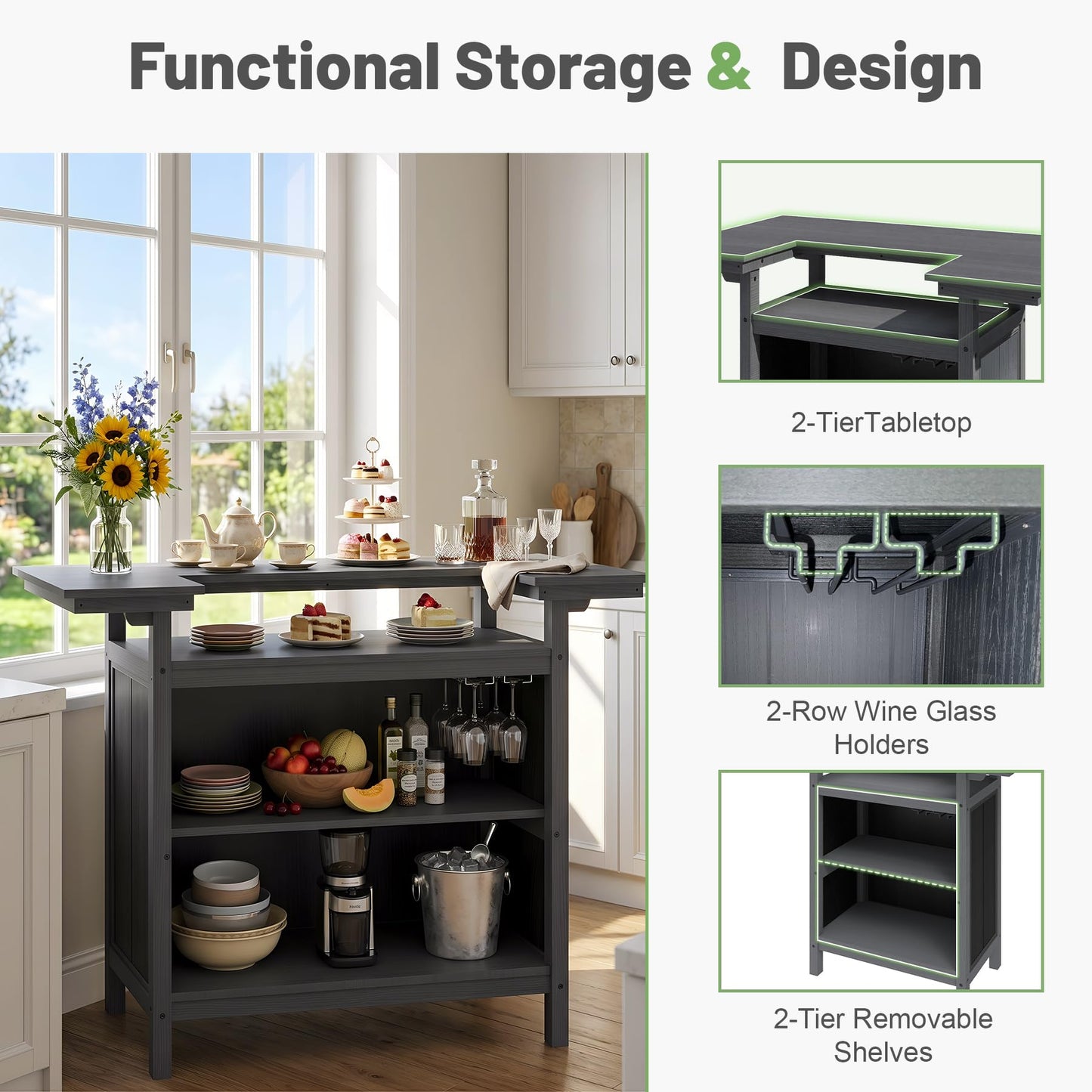 Outdoor Bar Patio Kitchen Island with HDPE & Aluminum Frame