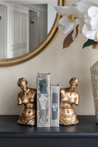 Set of 2 Venus de Milo Bust Bookends with Gold Finish