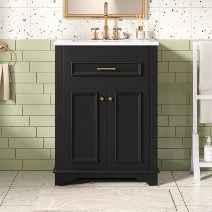 Bathroom Vanity With Integrated Sink, 2 Door Cabinet With Tip Out Drawer