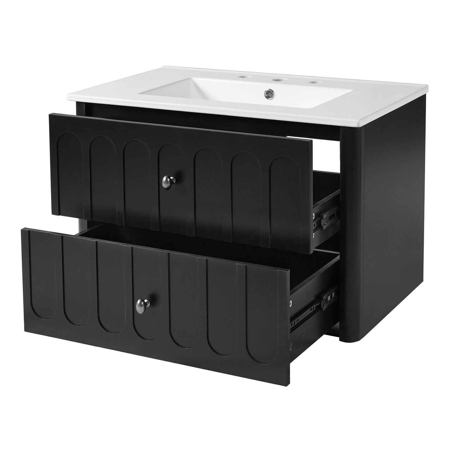 Floating Bathroom Vanity With Oval Knobs & Round Edge, Soft Close Drawer Slides