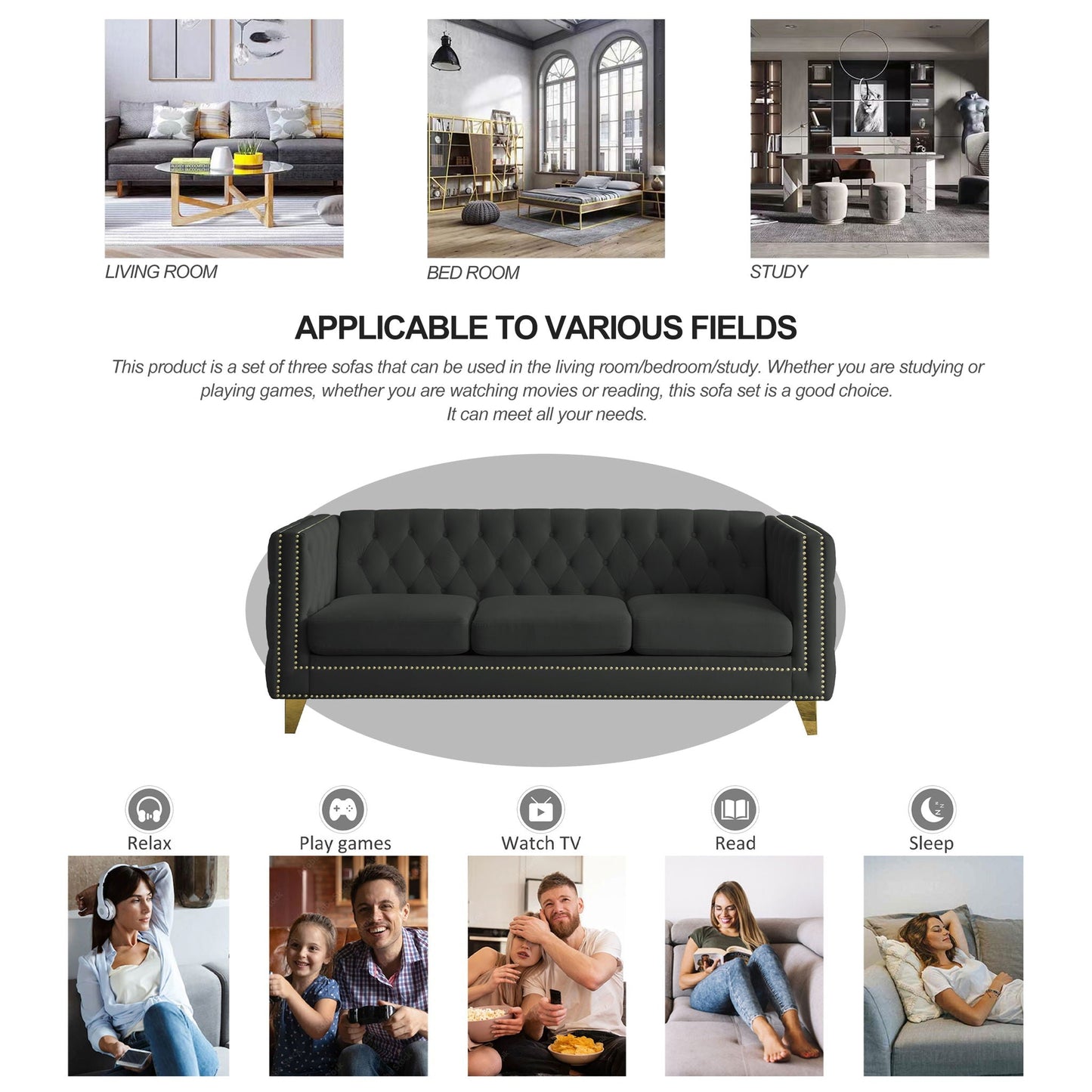 Modern Sofa With Button Tufting, Upholstered Couch For Living Room