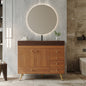36" Freestanding Bathroom Vanity with Faux Marble Top, Ceramic Sink, 5 Drawers & Stainless Steel Legs