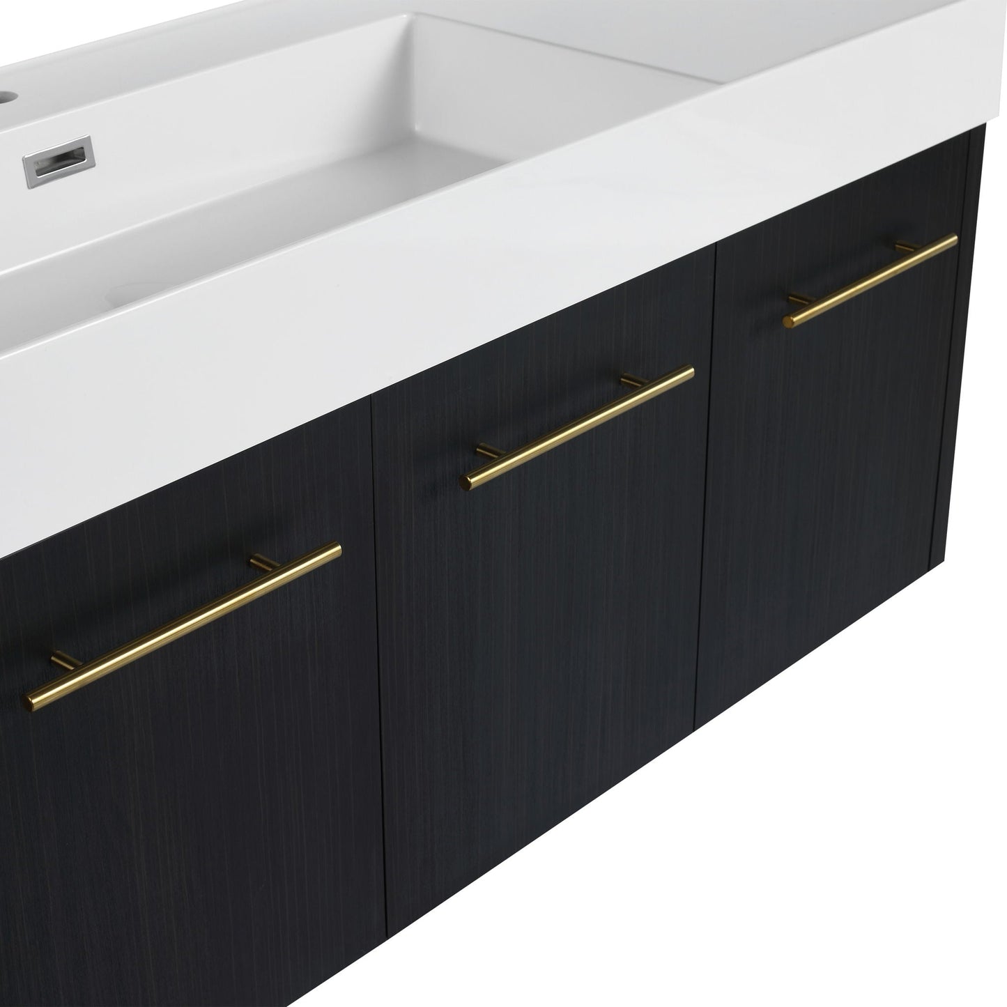 Modern Chestnut Wall Mounted Bathroom Vanity With Left Resin Sink And Storage Rack - Black Chestnut