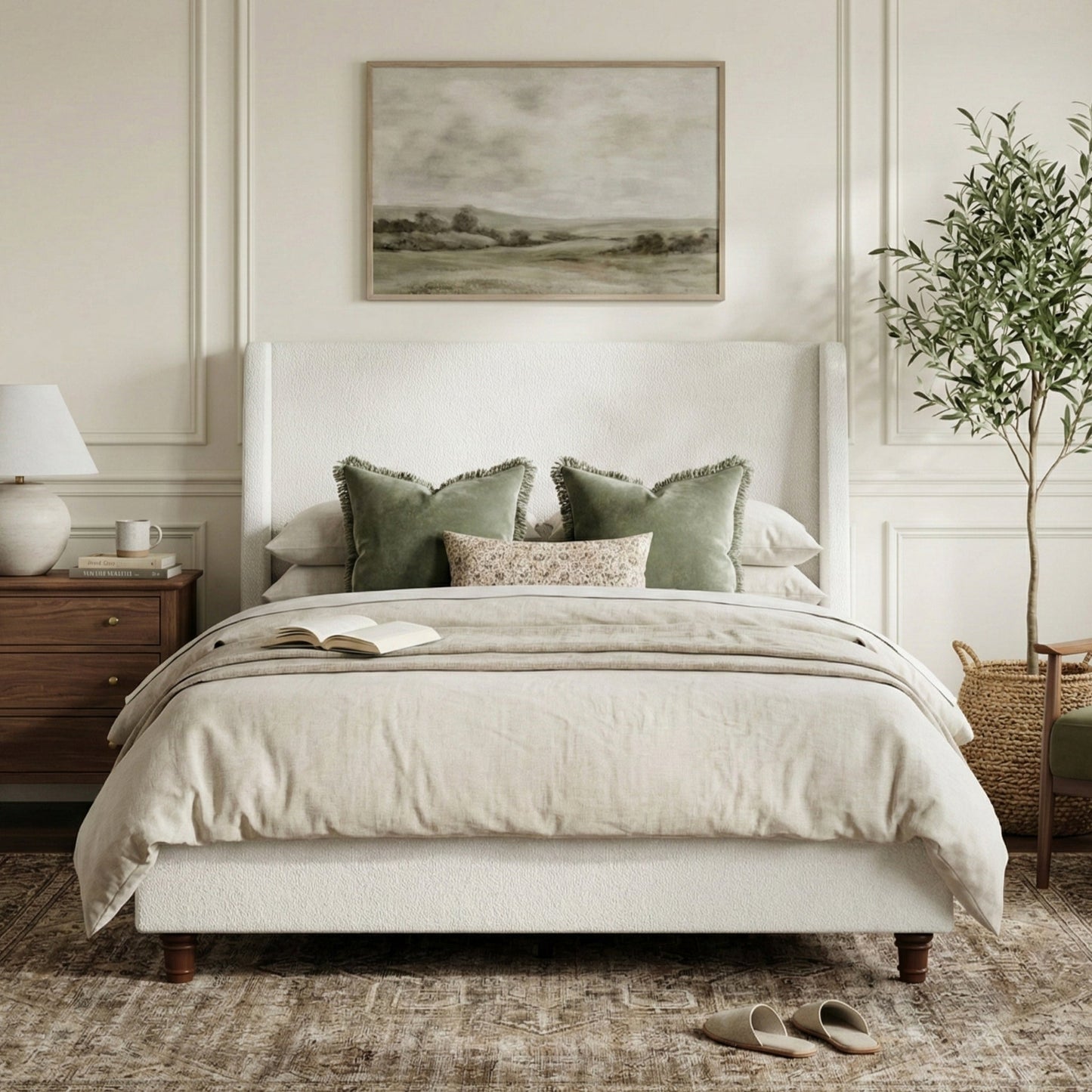 52.7" Tall Wingback Upholstered King Size Platform Bed Frame