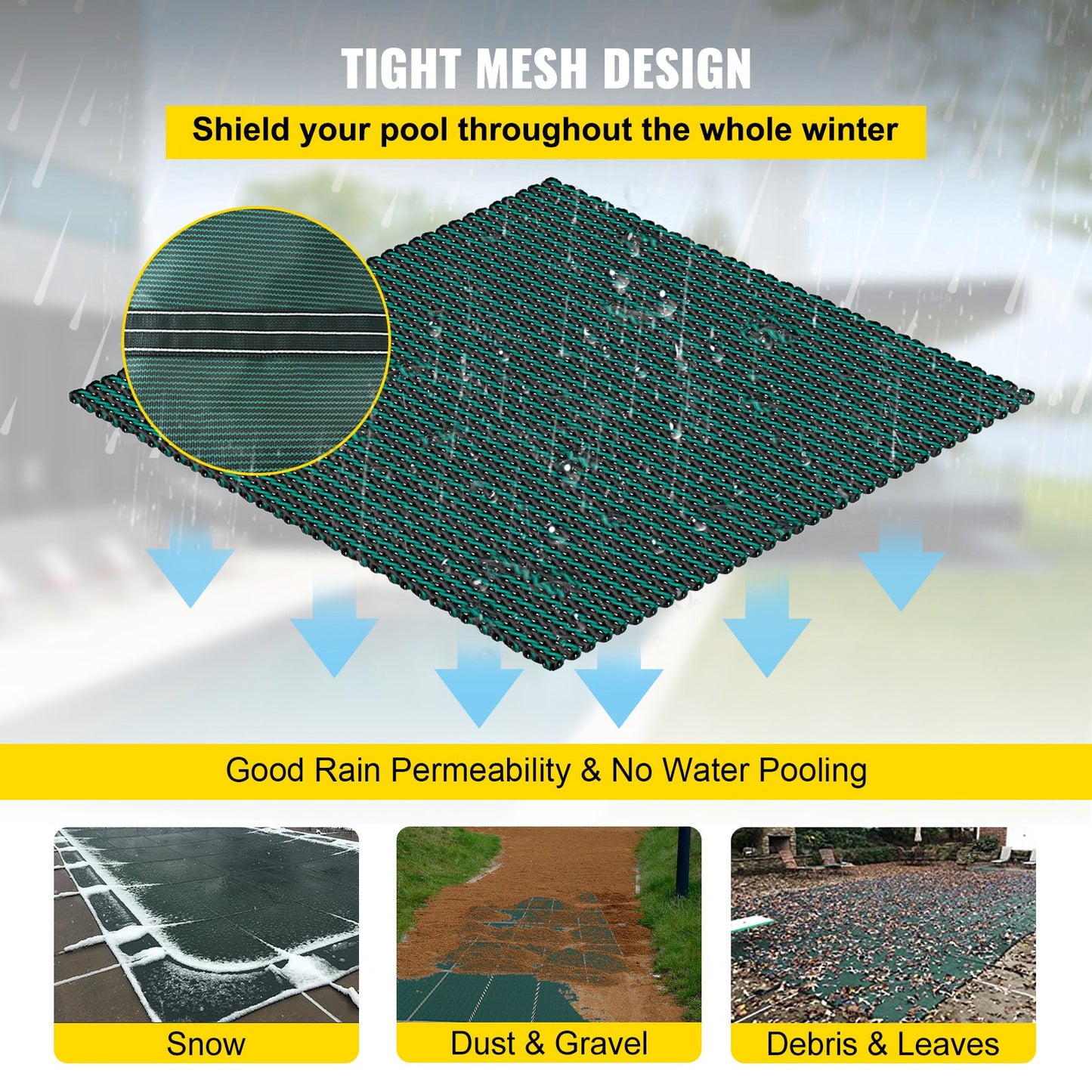Inground Pool Safety Cover, 20 ft x 38 ft Rectangular with Right Step