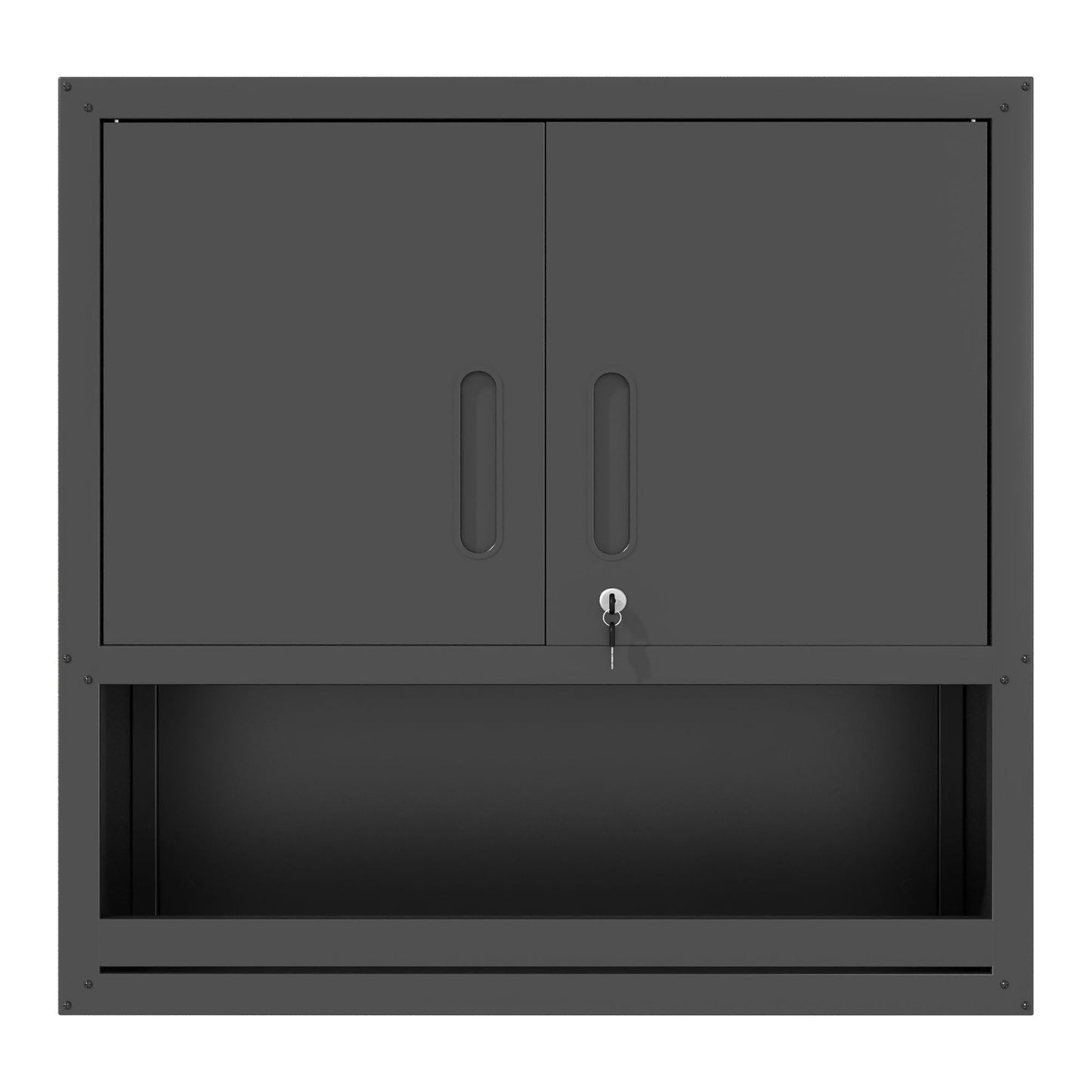 Wall-Mounted Storage Cabinet With Locking Door, 1 Shelf And Open Drawer - Black