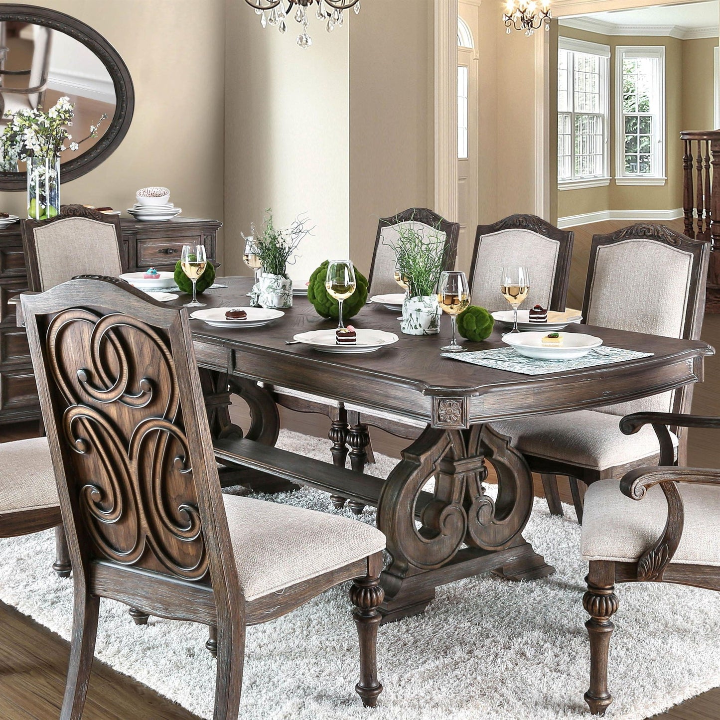 Dining Table With Expandable Leaf And Trestle Base Dining Room - Natural / Rustic