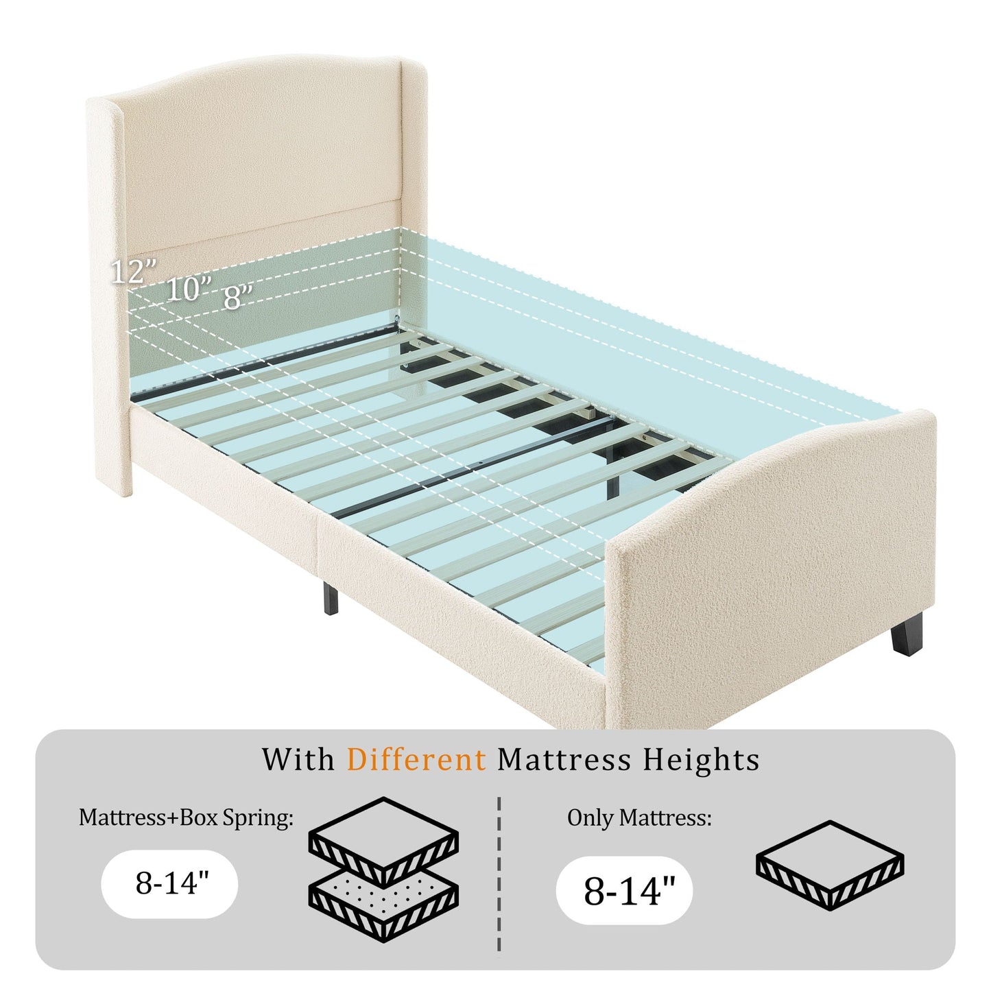 Platform Bed Frame With Tall Headboard And High Footboard