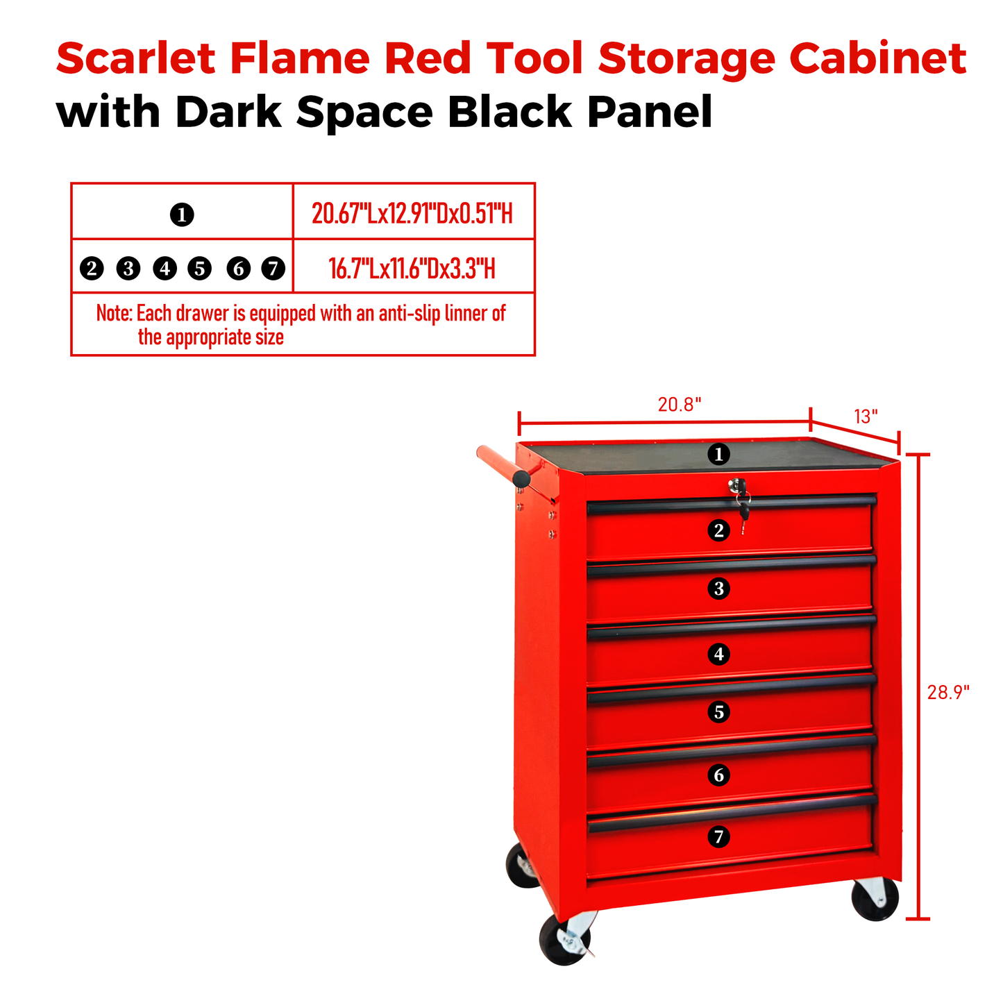 Rolling Metal Tool Chest with 6 Drawers, 20" Steel Storage Cabinet