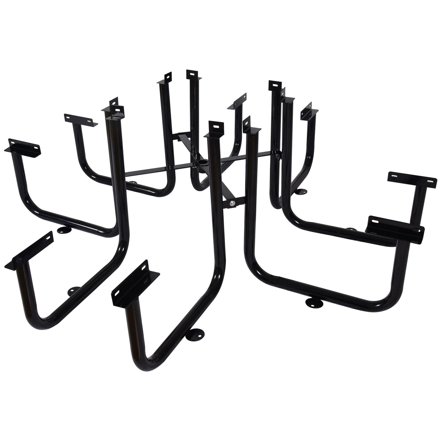 Square Outdoor Steel Picnic Table, With Umbrella Pole