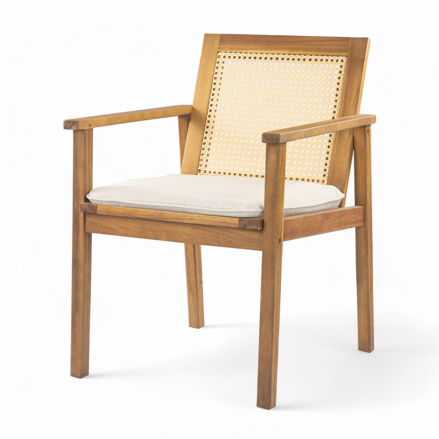 Preston Outdoor Dining Chair With Cushion Set of 2 - Teak / Beige