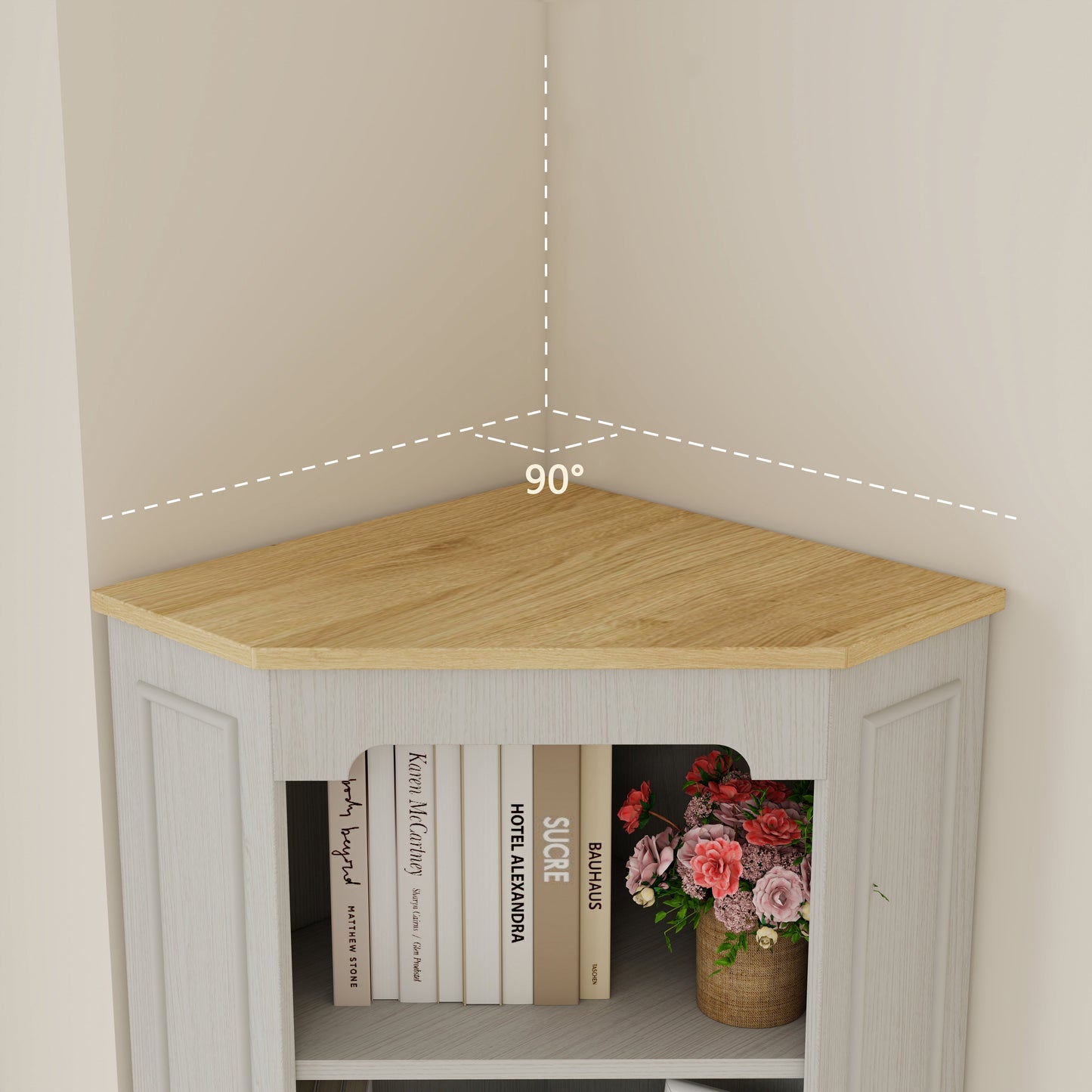 68" Tall Corner Cabinet with Door, Drawer, and Adjustable Shelf