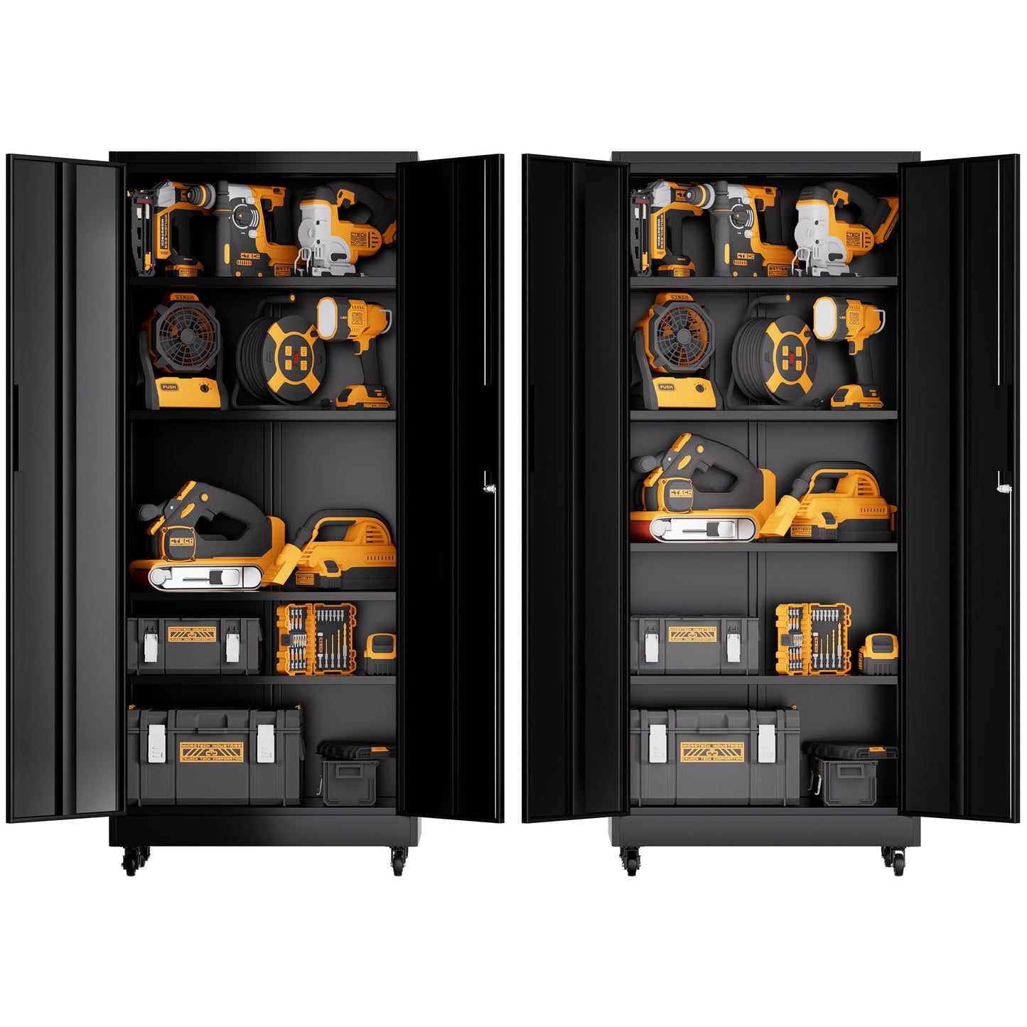 Heavy Duty Rolling Cabinet With Lock, Garage Storage Cabinet, 4 Adjustable Shelves For Tool Organization