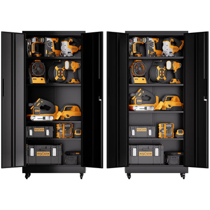 Heavy Duty Rolling Cabinet With Lock, Garage Storage Cabinet, 4 Adjustable Shelves For Tool Organization