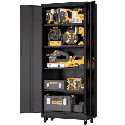 Heavy Duty Rolling Cabinet With Lock, Garage Storage Cabinet, 4 Adjustable Shelves For Tool Organization