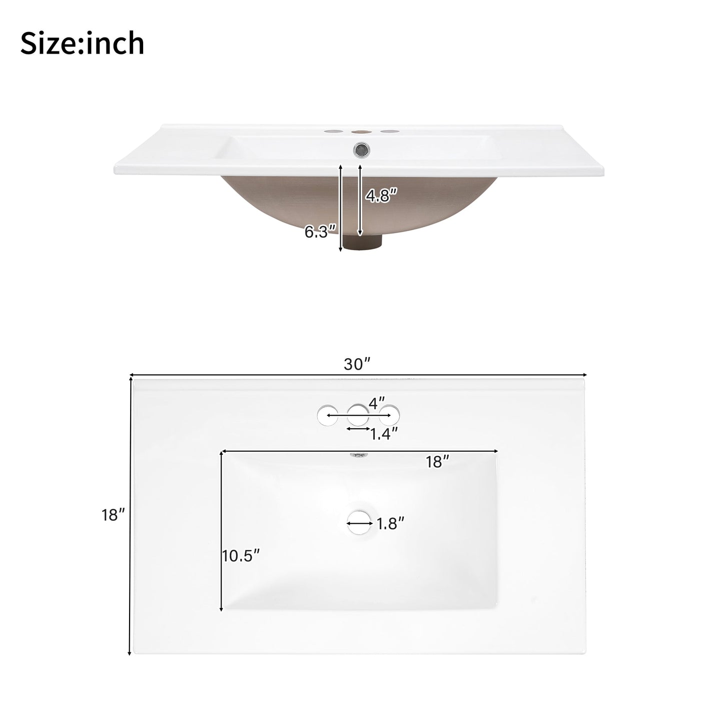 30" Bathroom Vanity with Ceramic Sink and Modern Storage Cabinet