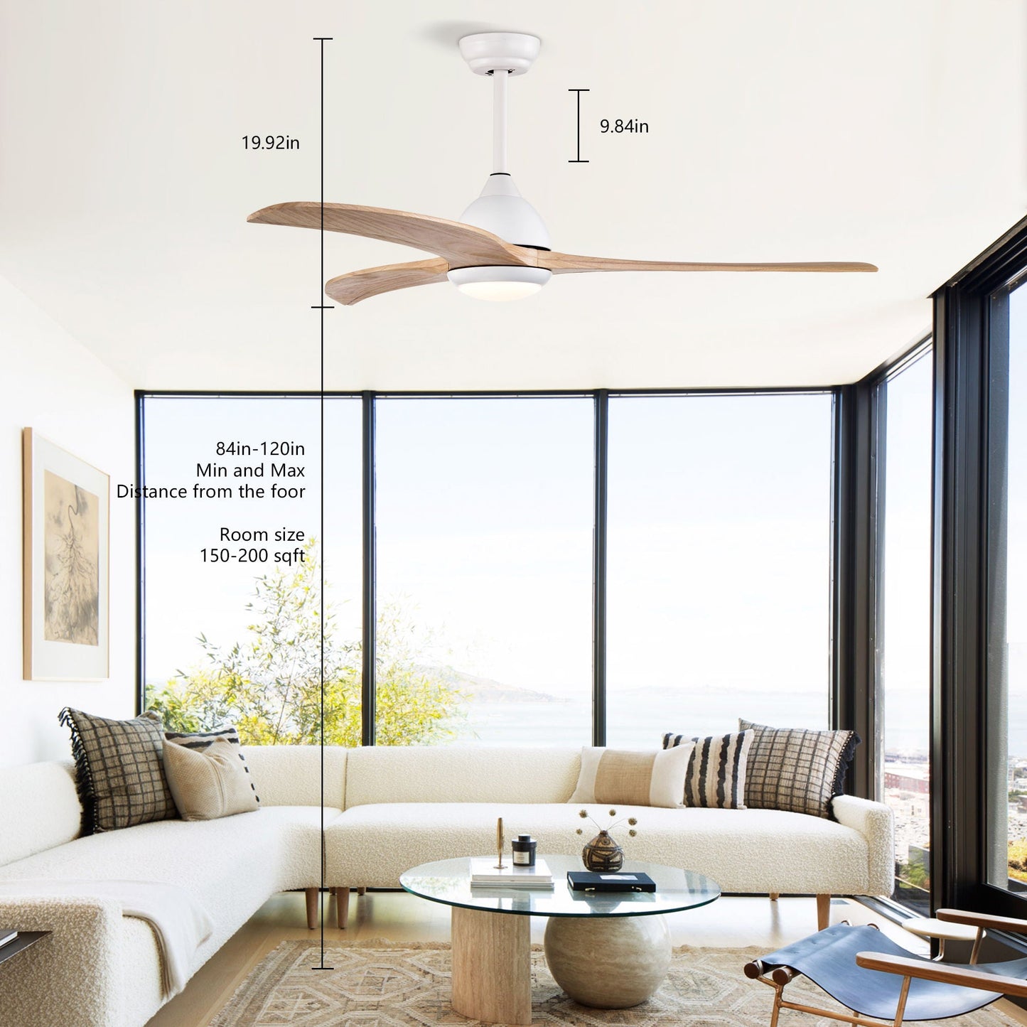 Indoor Outdoor Ceiling Fan With Light With Remote Control, Noiseless Reversible Motor, 6 Speed, 3 Color