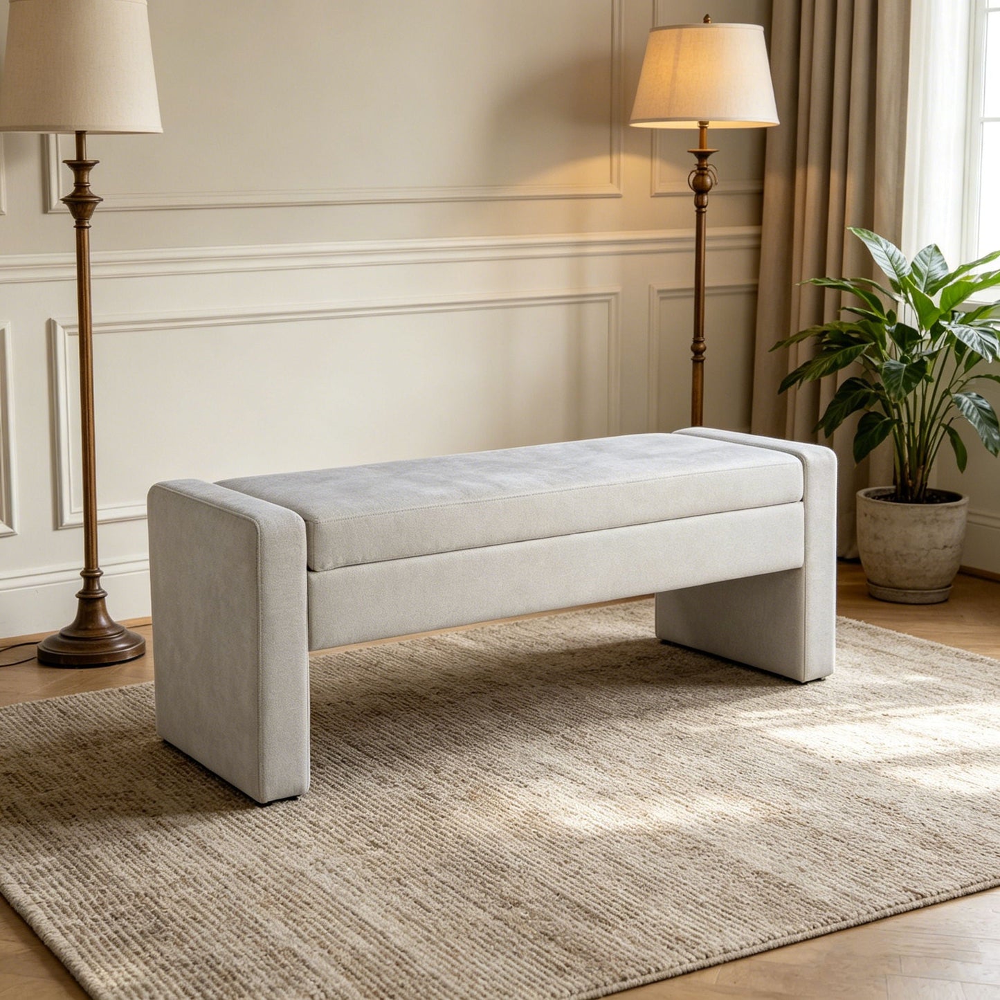 Upholstered Storage Bench With Tufted Seat, Ottoman For Living Room - White